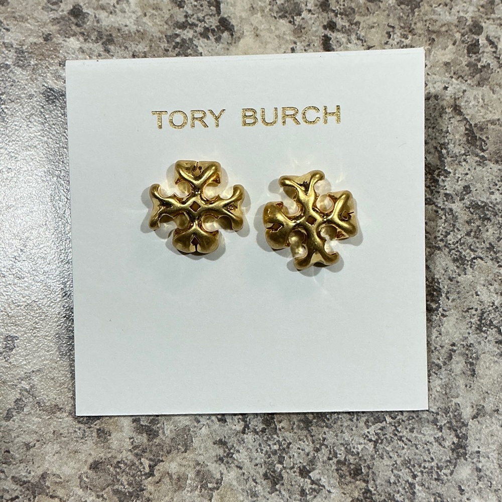 Tory Burch Roxanne Gold Tone Logo Stud Earrings